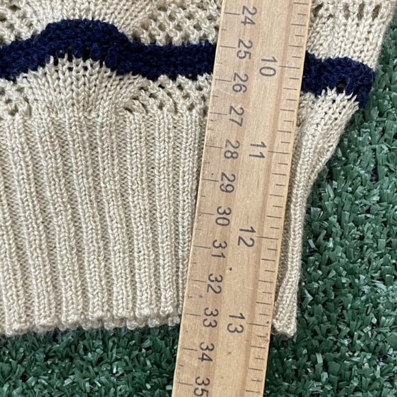 Vintage RK Knits Youth Sweater Girl Size 14  Knitted Striped Blue Beige Stretch - Picture 9 of 13